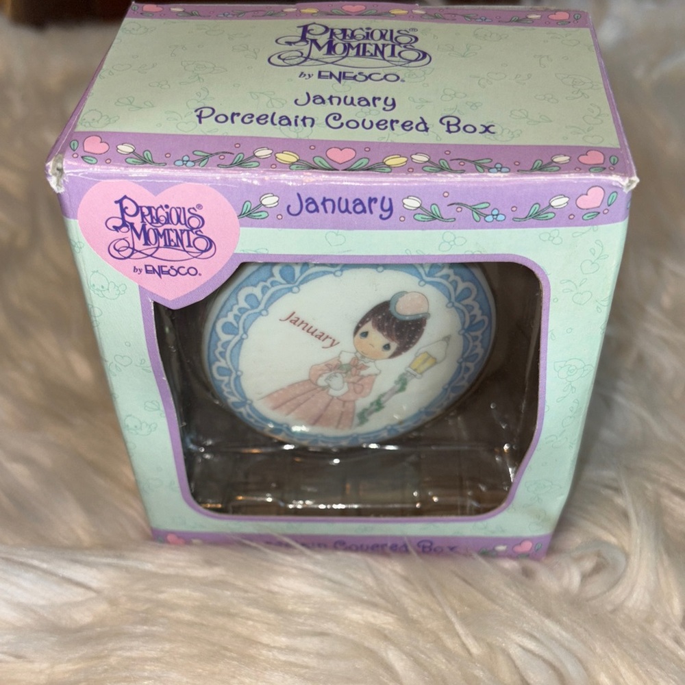 Precious Moments Blue and Pink Porcelain Box